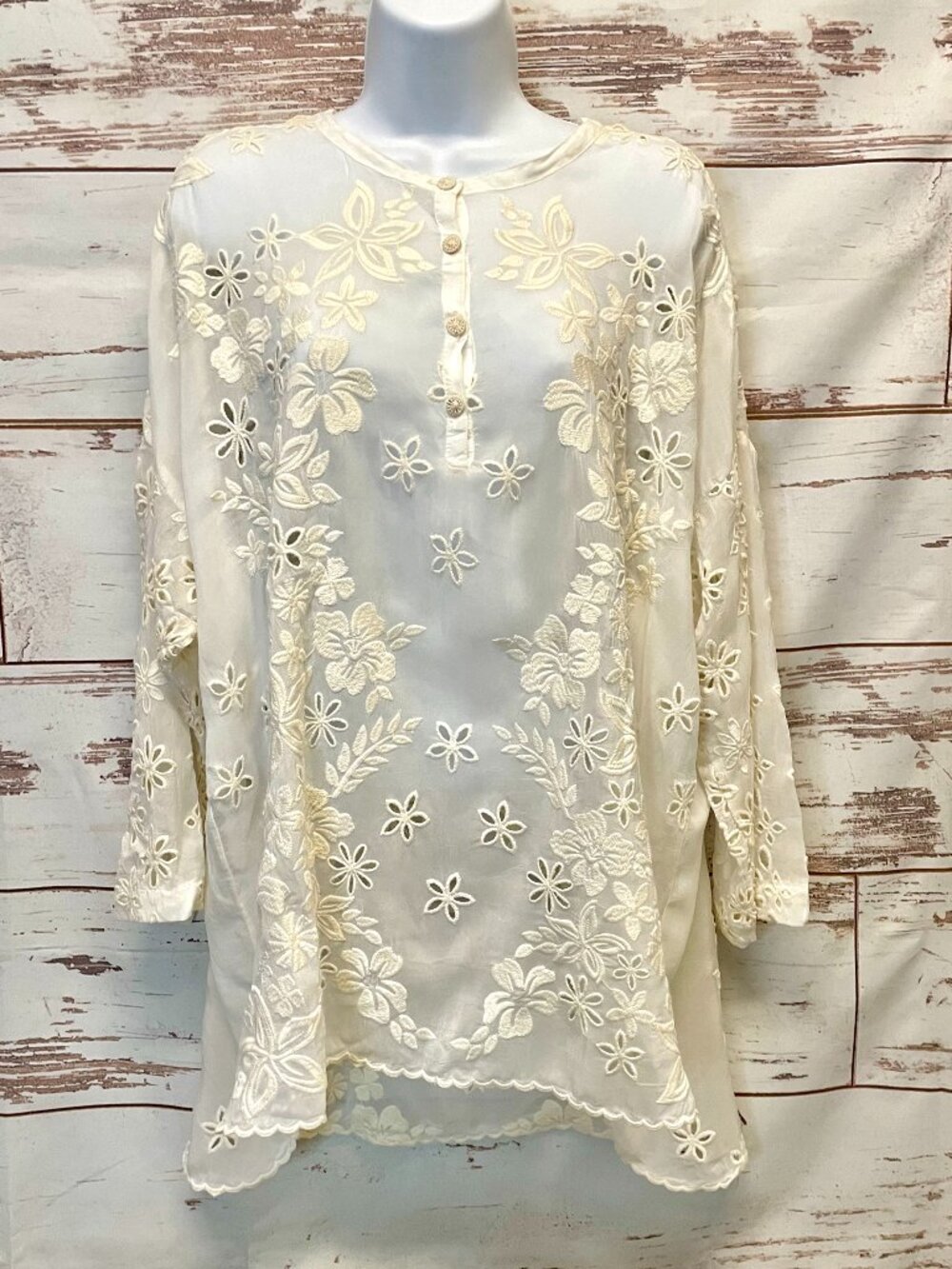 Johnny Was Ivory Embroidered Tunic Blouse